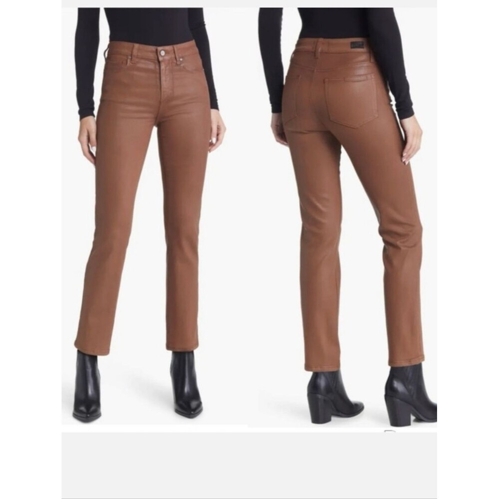 PAIGE Brown High-Rise Straight Leg Jeans